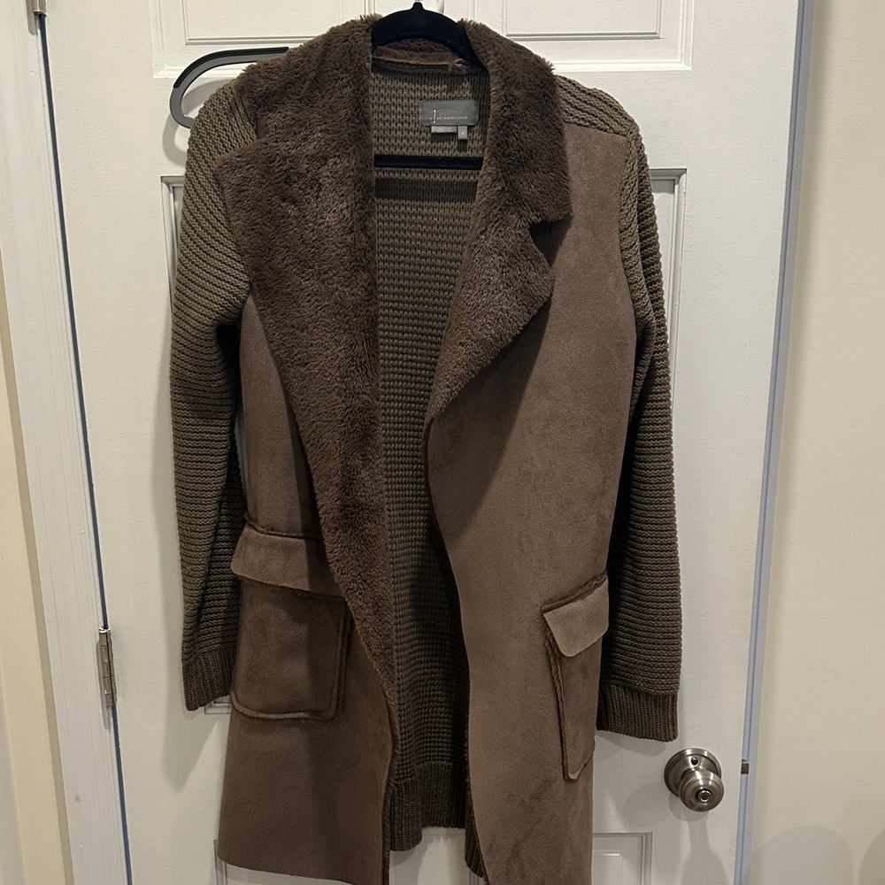 Faux suede sweater coat
